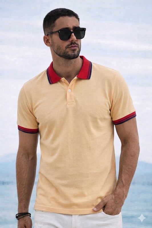 Polo Yaka T-shirt - Sarı/Kırmızı Yaka