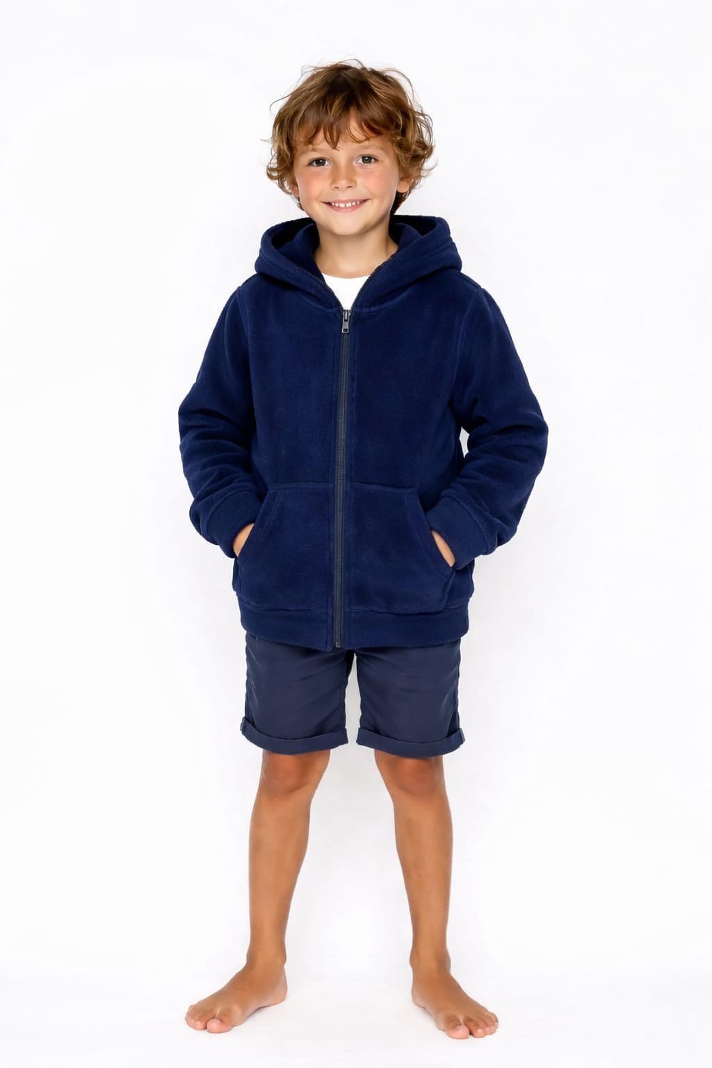 Çocuk Polar Fermuarlı Kapüşonlu Sweatshirt / Lacivert