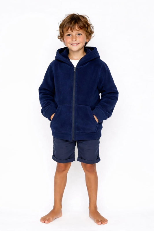 Çocuk Polar Fermuarlı Kapüşonlu Sweatshirt / Lacivert