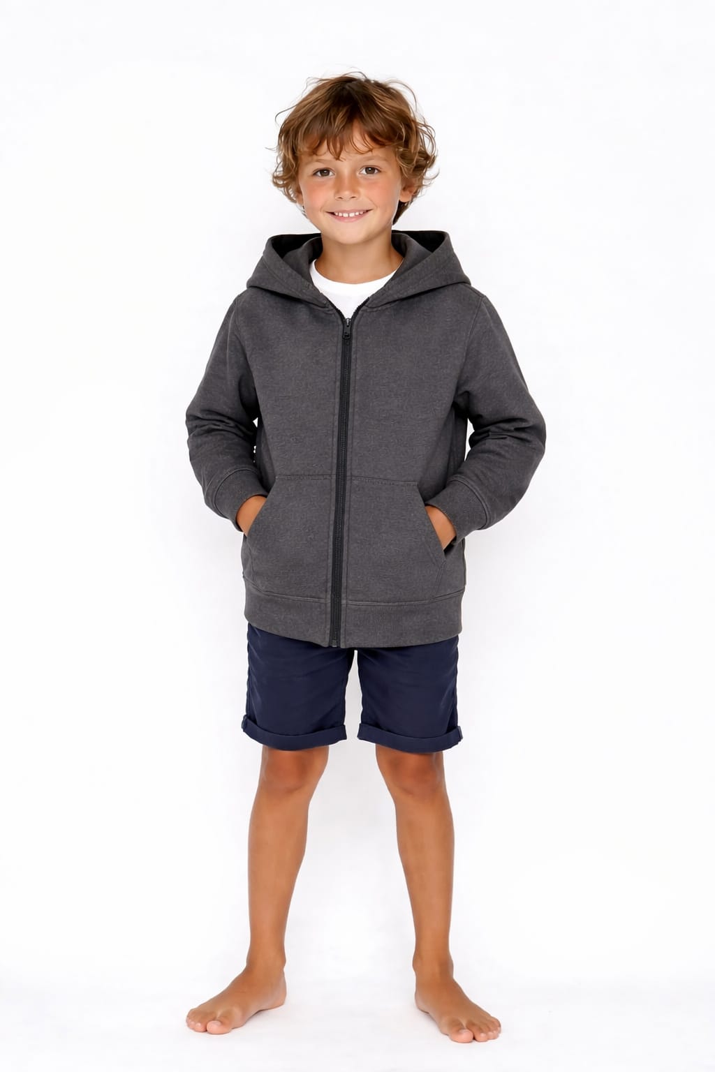Çocuk Fermuarlı Kapüşonlu Sweatshirt / 4 Renk