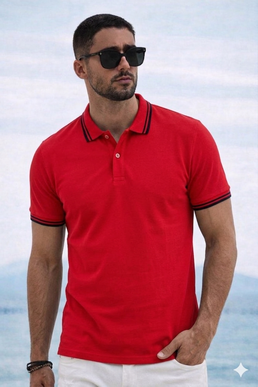 Polo Yaka T-shirt - Kırmızı